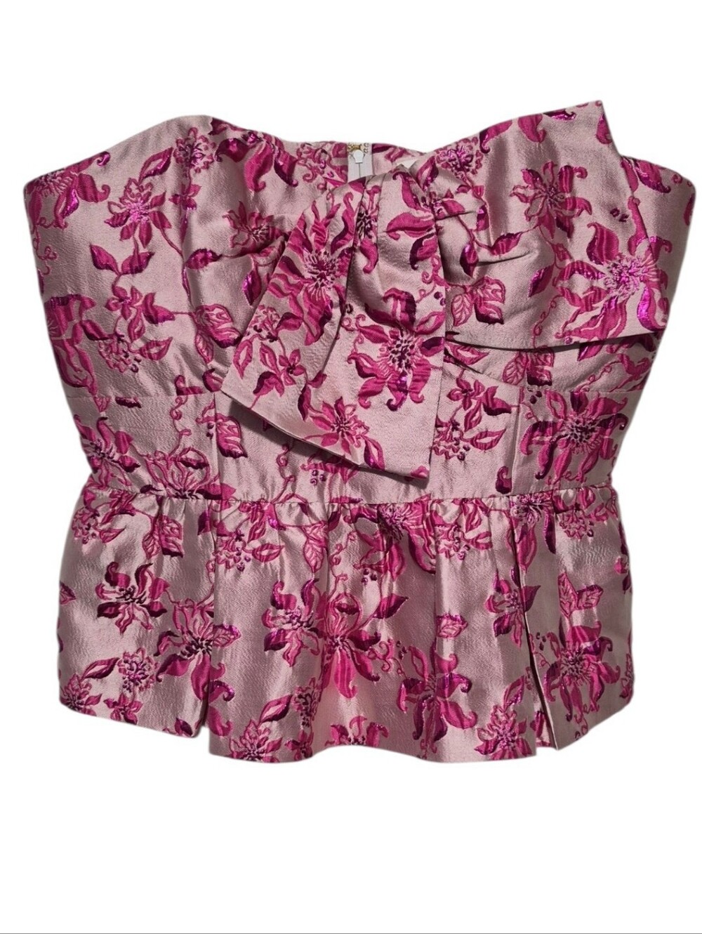 Lilly Pulitzer Kataleya Top Passion Fruit Pink Brocade Bow Size 14 NWT